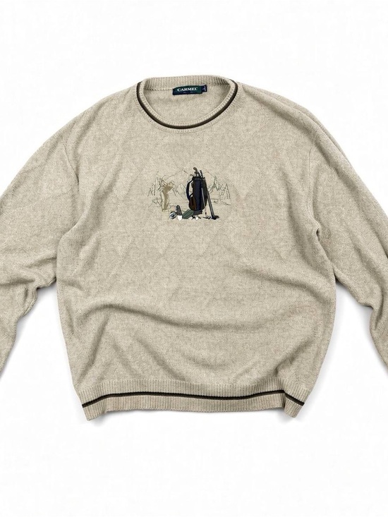 Caramel Other - Caramel Beige Crewneck Sweater with Golf Embroidery